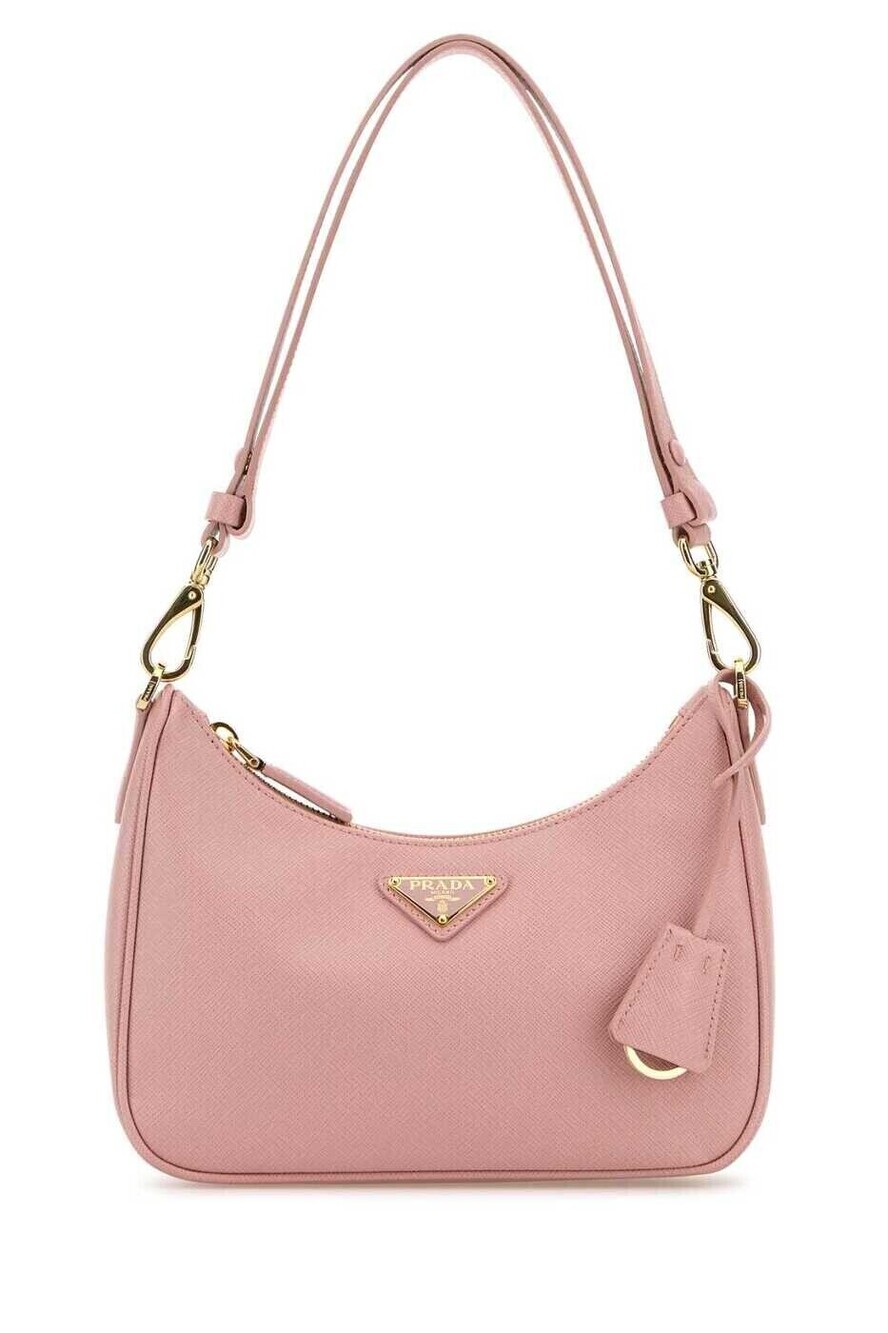 Prada Arque Leather Hobo Shoulder Bag Pink